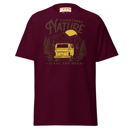 Nature Is All You Need T-Shirt | Adventure Van Tee - Maroon - T-Shirts Online