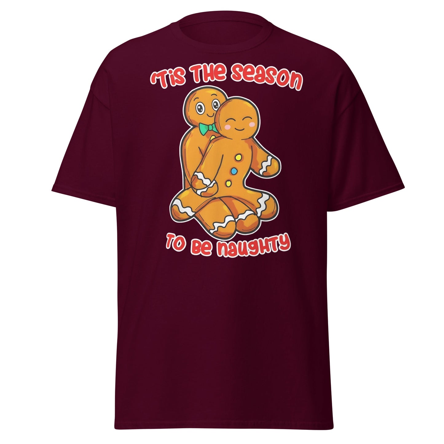 Naughty Gingerbread Christmas T-Shirt - Adult Humor Tee - Maroon - T-Shirts Online