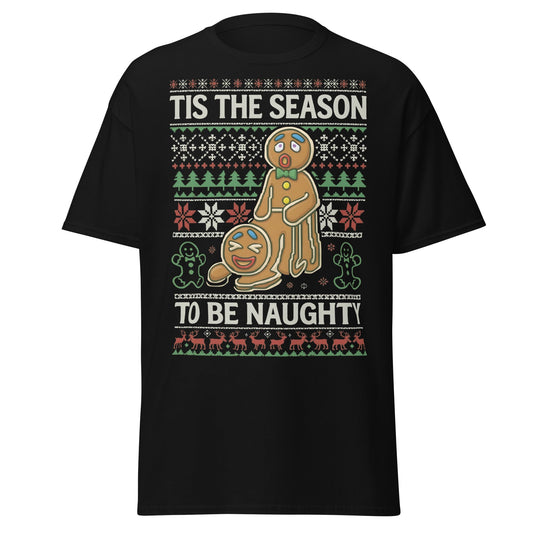 Naughty Gingerbread Men Ugly Christmas Sweater T-Shirt - Black - T-Shirts Online