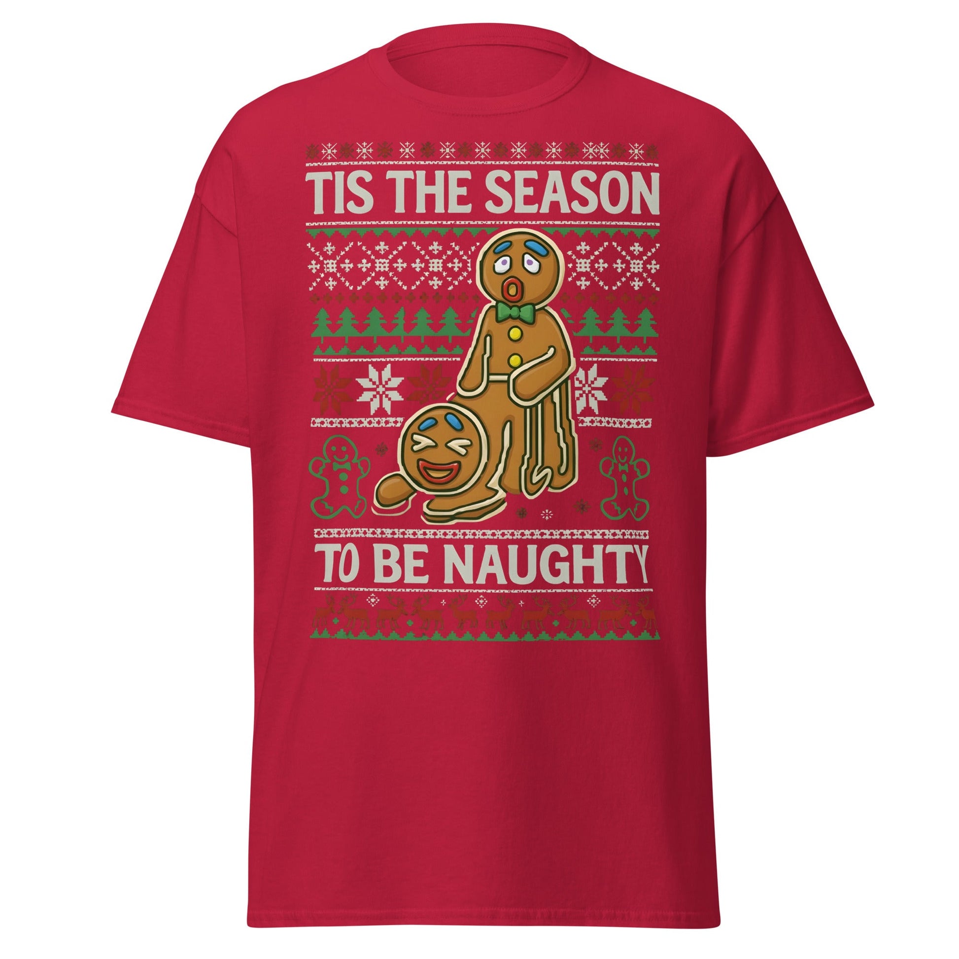 Naughty Gingerbread Men Ugly Christmas Sweater T-Shirt - Cardinal - T-Shirts Online