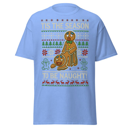 Naughty Gingerbread Men Ugly Christmas Sweater T-Shirt - Carolina Blue - T-Shirts Online
