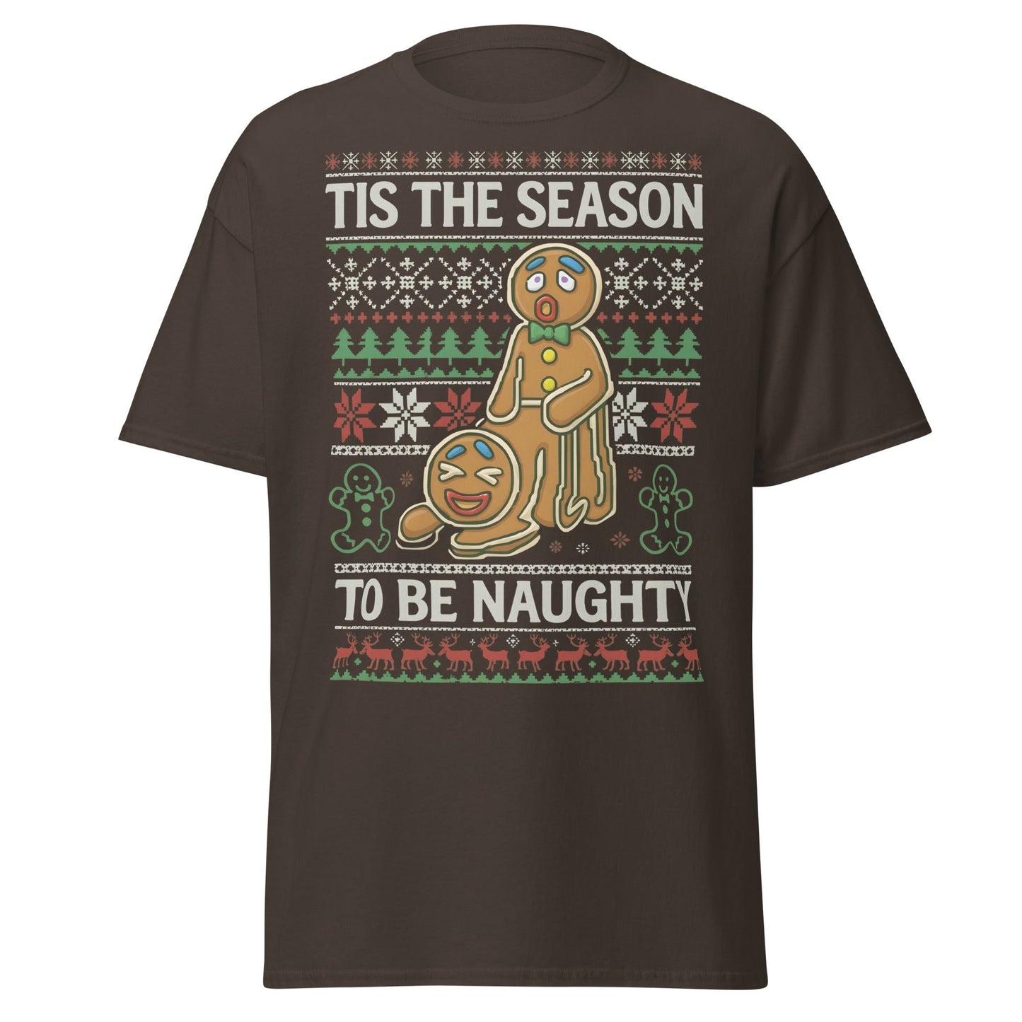 Naughty Gingerbread Men Ugly Christmas Sweater T-Shirt - Dark Chocolate - T-Shirts Online