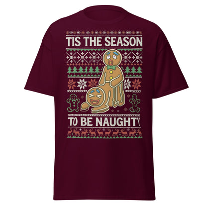 Naughty Gingerbread Men Ugly Christmas Sweater T-Shirt - Maroon - T-Shirts Online
