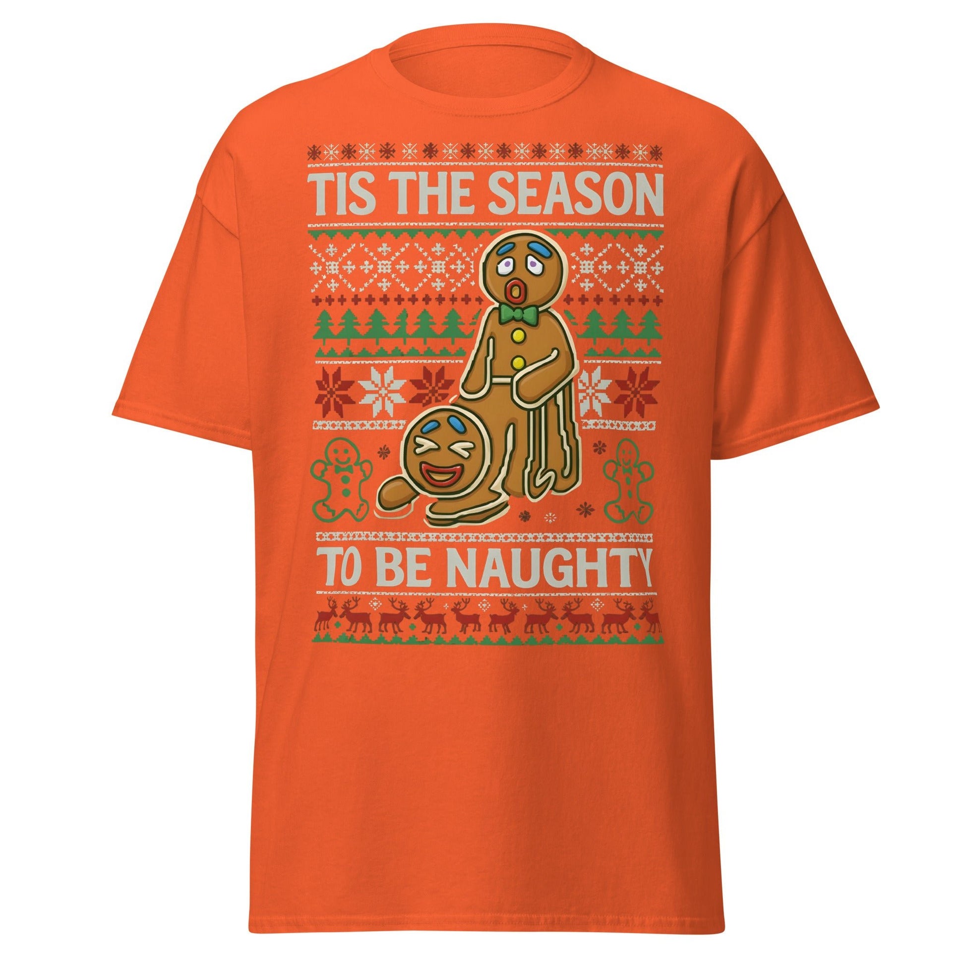 Naughty Gingerbread Men Ugly Christmas Sweater T-Shirt - Orange - T-Shirts Online