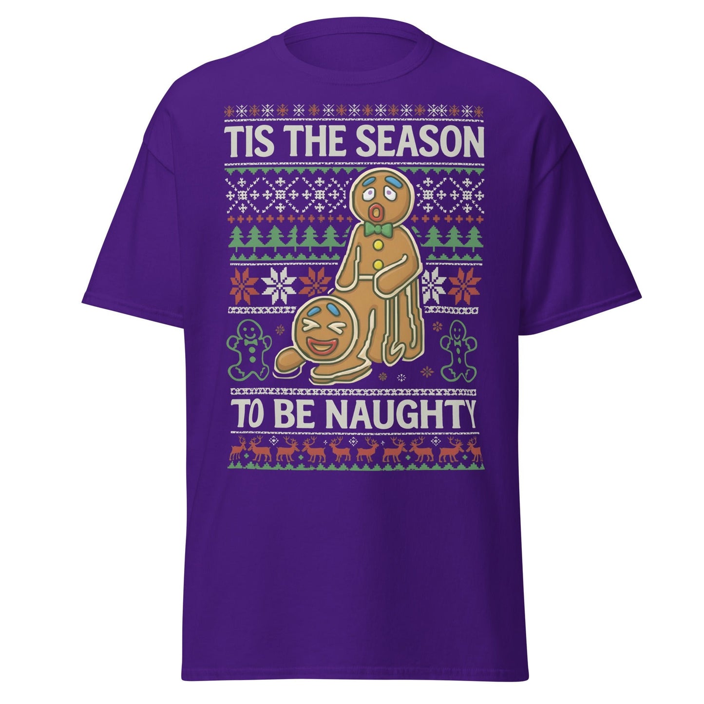Naughty Gingerbread Men Ugly Christmas Sweater T-Shirt - Purple - T-Shirts Online