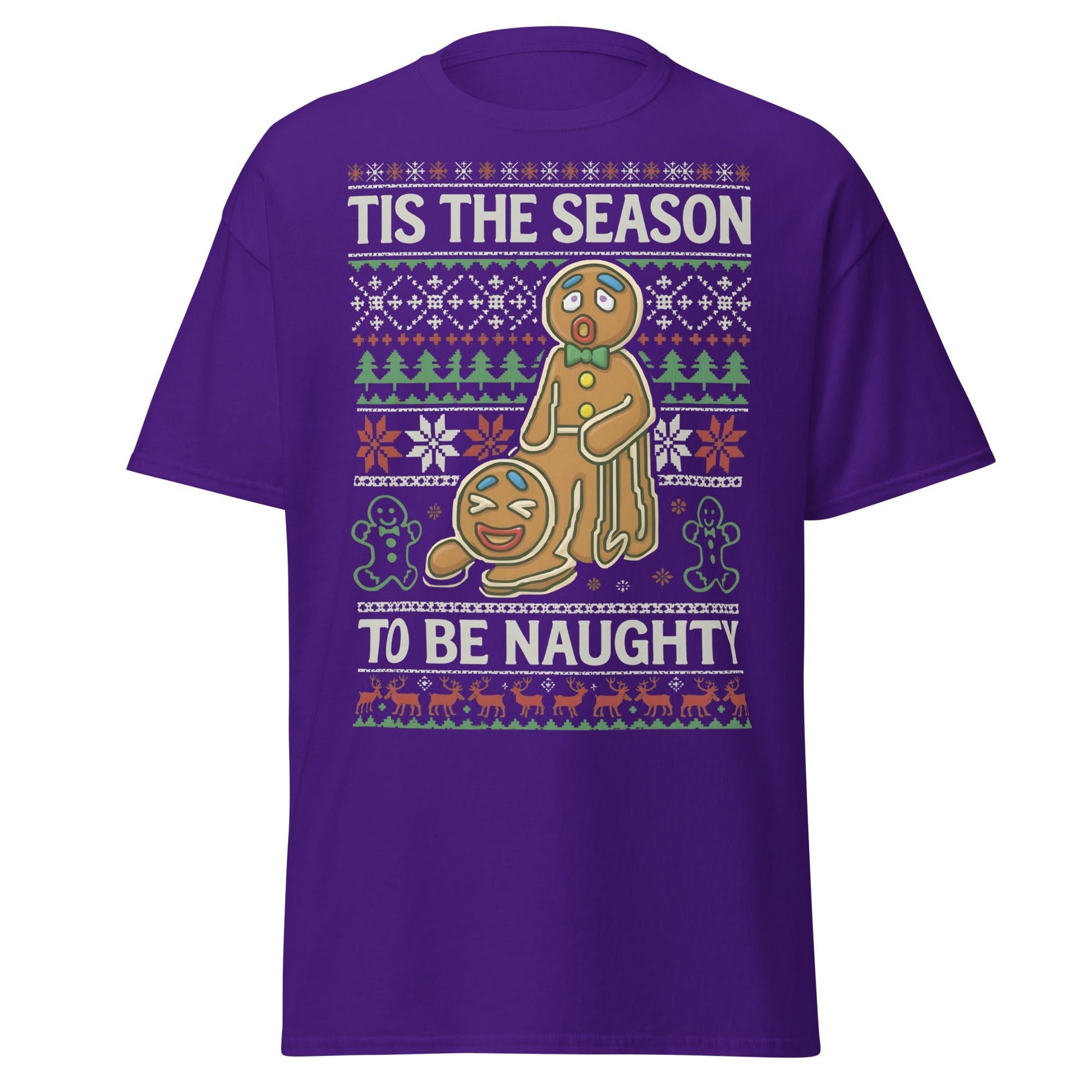 Naughty Gingerbread Men Ugly Christmas Sweater T-Shirt - Purple - T-Shirts Online