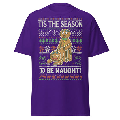 Naughty Gingerbread Men Ugly Christmas Sweater T-Shirt - Purple - T-Shirts Online