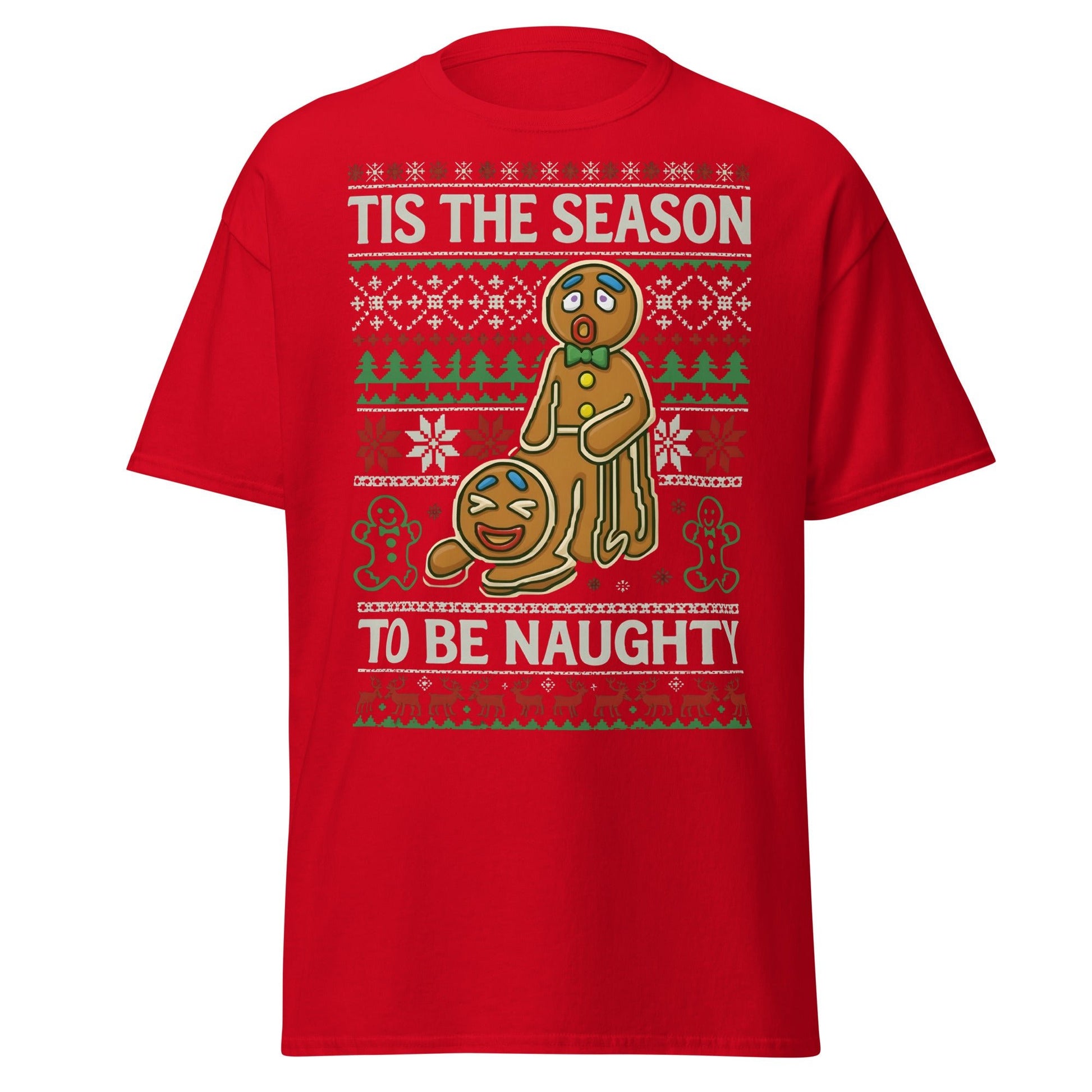 Naughty Gingerbread Men Ugly Christmas Sweater T-Shirt - Red - T-Shirts Online