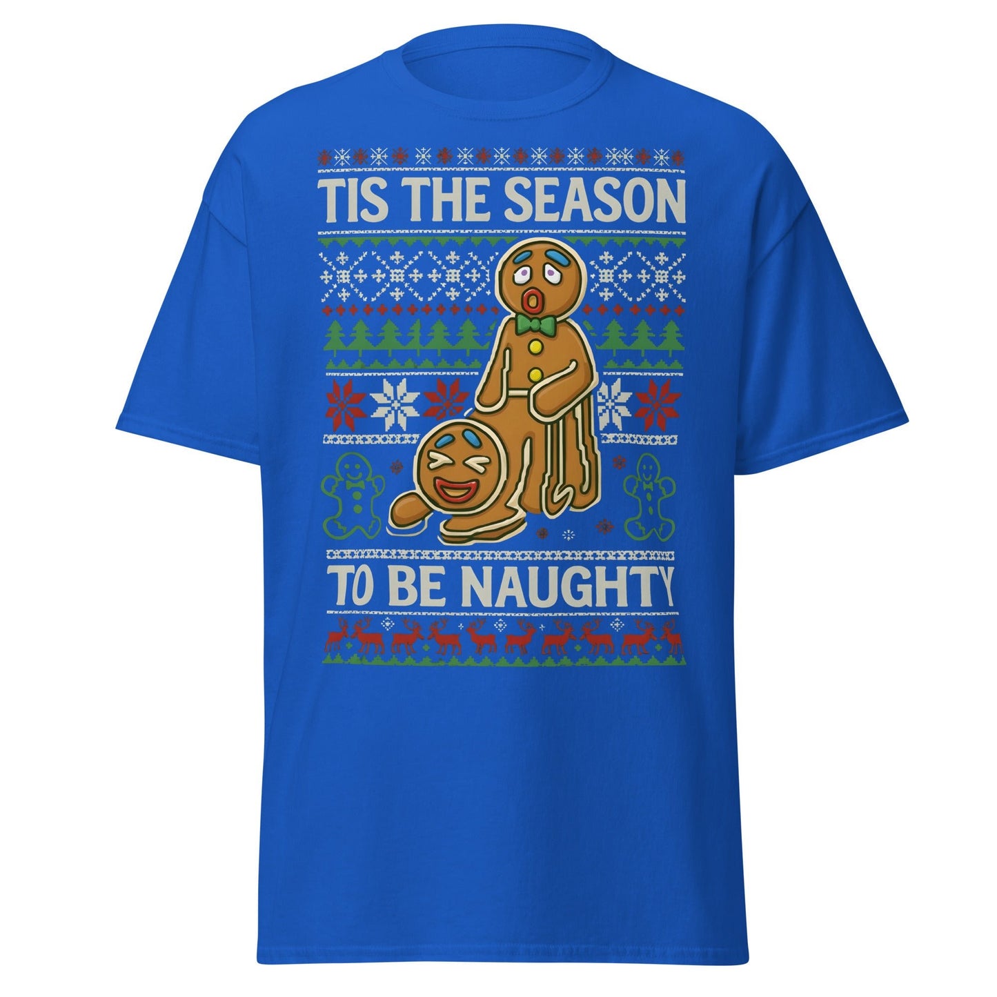Naughty Gingerbread Men Ugly Christmas Sweater T-Shirt - Royal - T-Shirts Online