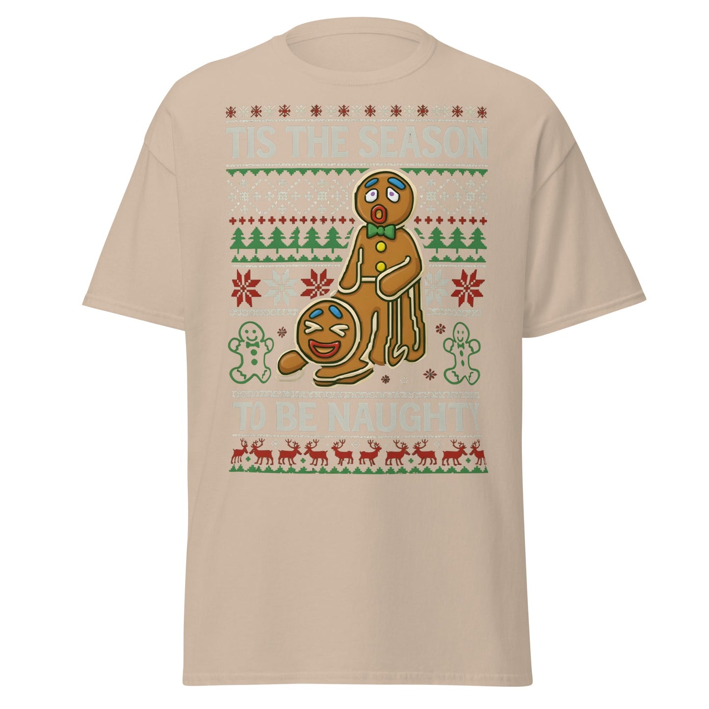 Naughty Gingerbread Men Ugly Christmas Sweater T-Shirt - Sand - T-Shirts Online
