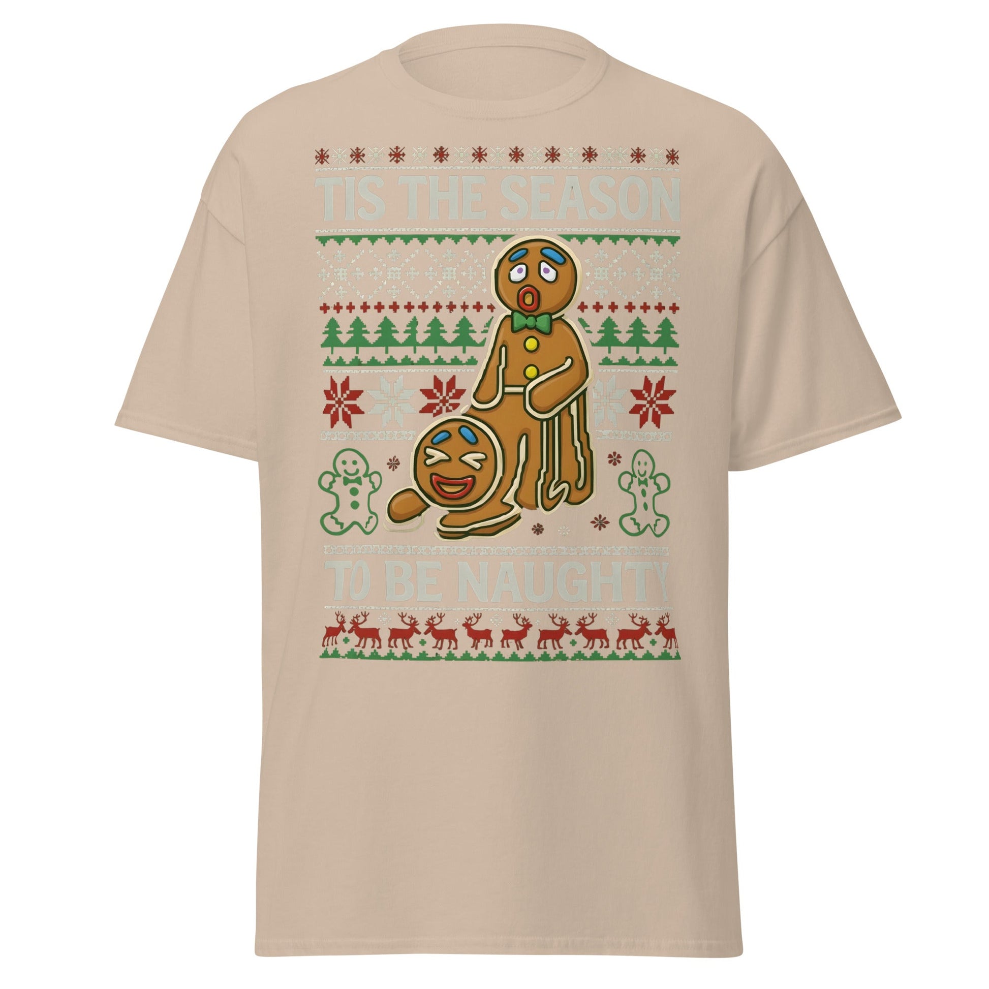 Naughty Gingerbread Men Ugly Christmas Sweater T-Shirt - Sand - T-Shirts Online