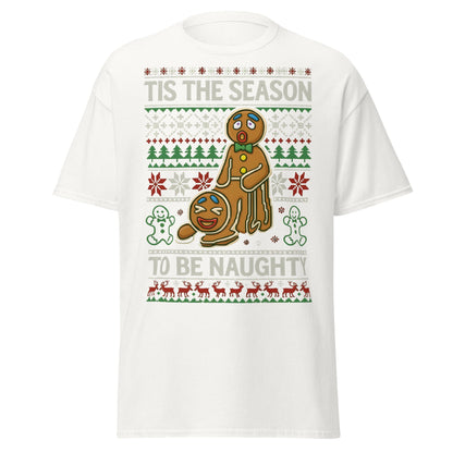 Naughty Gingerbread Men Ugly Christmas Sweater T-Shirt - White - T-Shirts Online