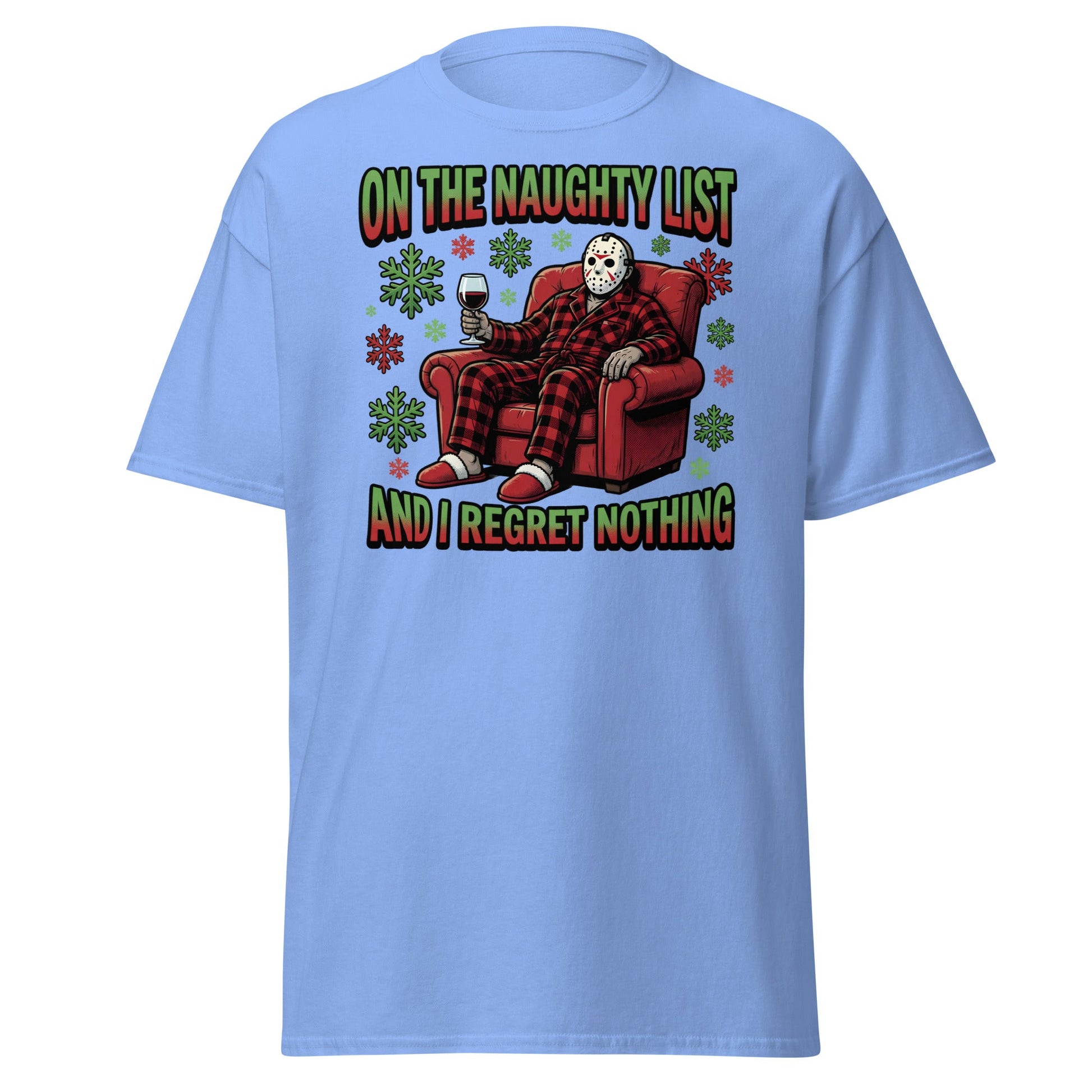 Naughty List Jason Voorhees Christmas T-Shirt - Carolina Blue - T-Shirts Online