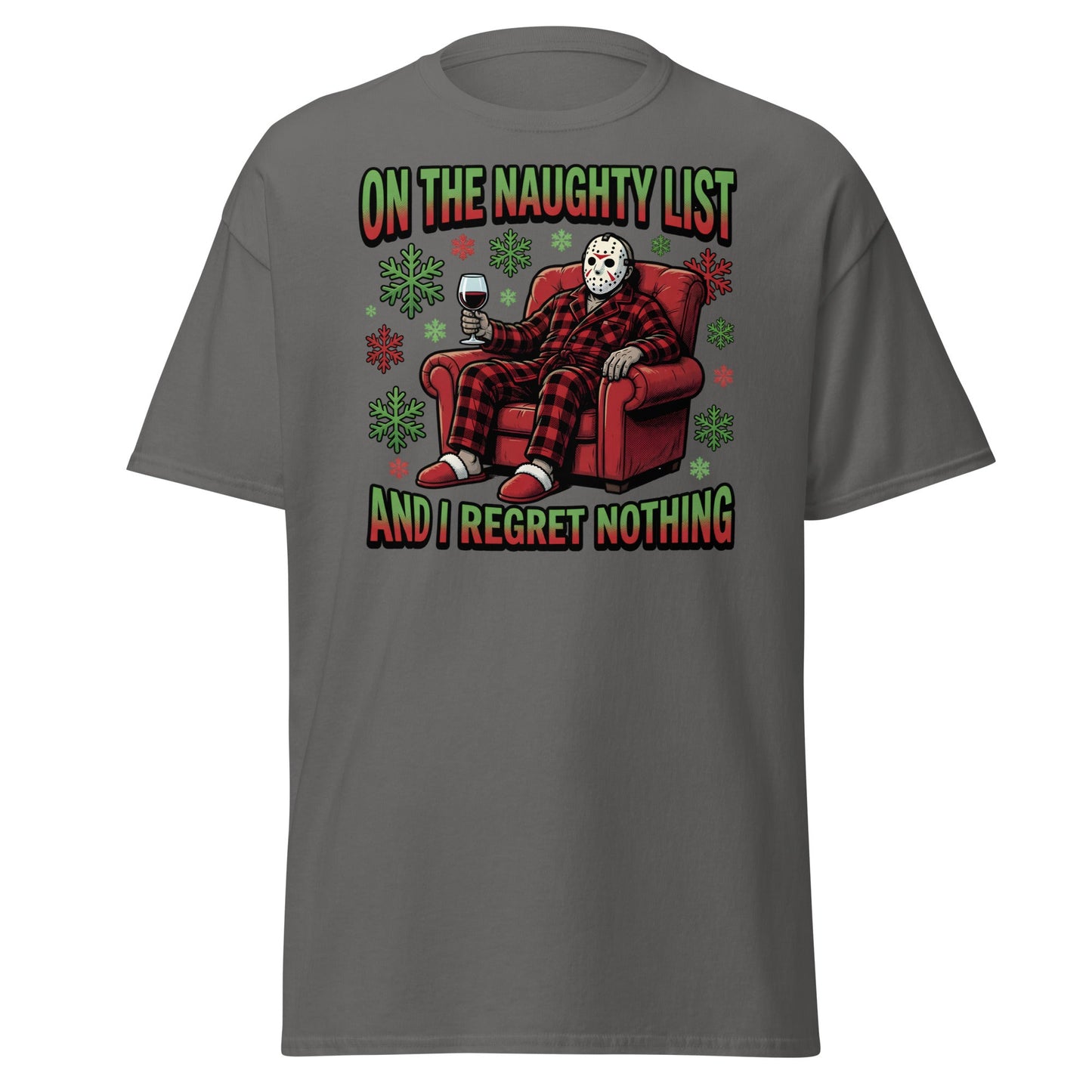 Naughty List Jason Voorhees Christmas T-Shirt - Charcoal - T-Shirts Online