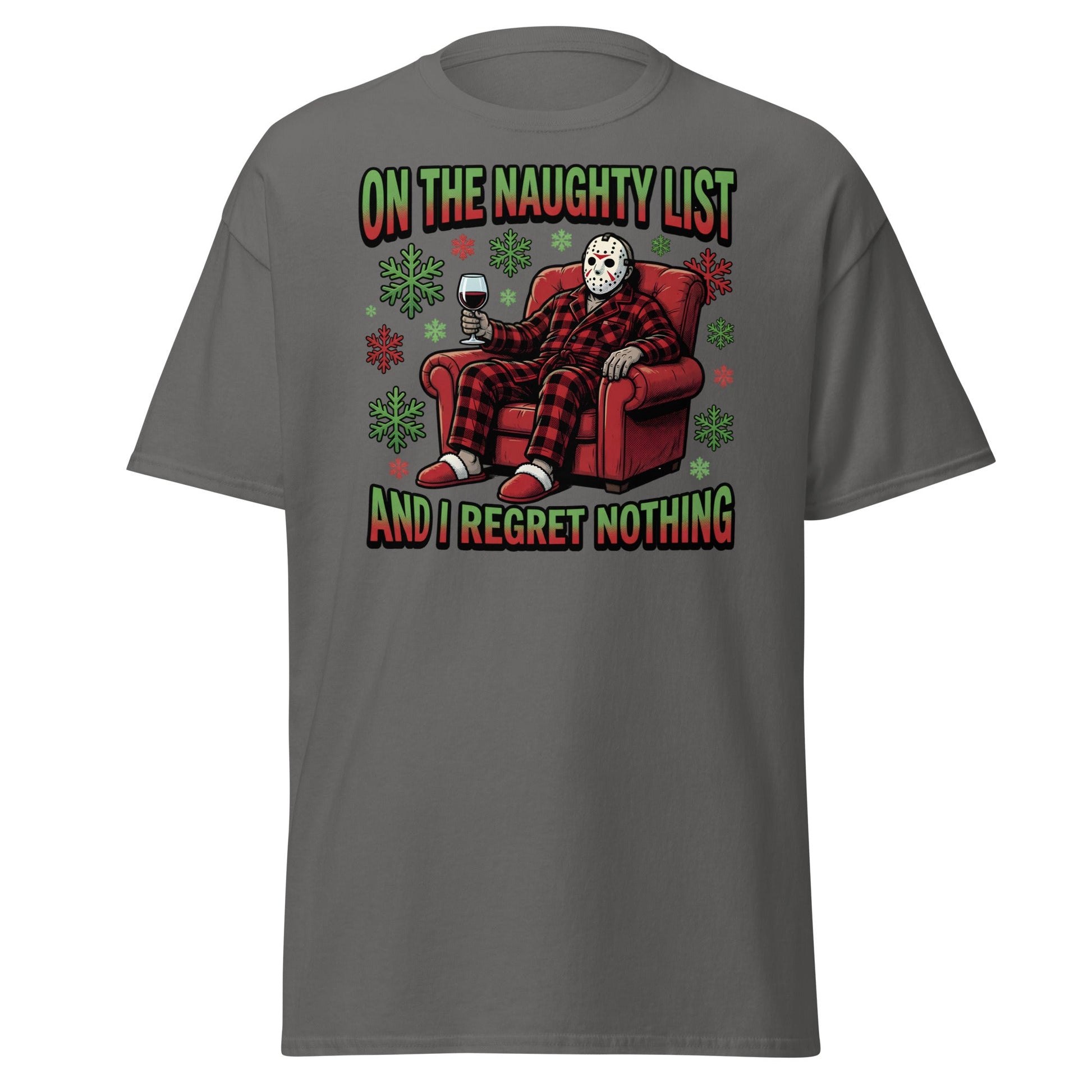 Naughty List Jason Voorhees Christmas T-Shirt - Charcoal - T-Shirts Online