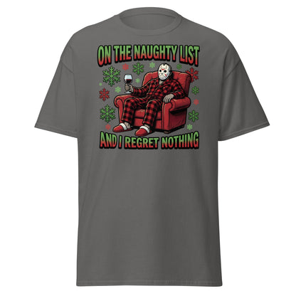 Naughty List Jason Voorhees Christmas T-Shirt - Charcoal - T-Shirts Online
