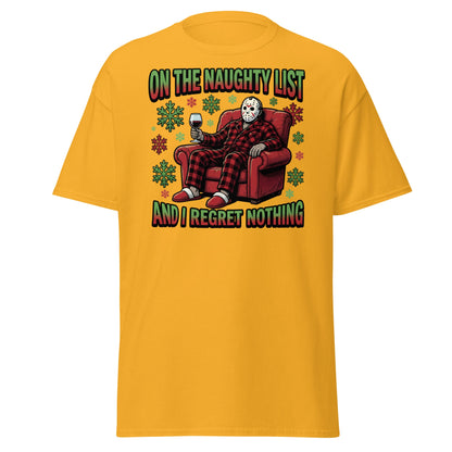 Naughty List Jason Voorhees Christmas T-Shirt - Gold - T-Shirts Online