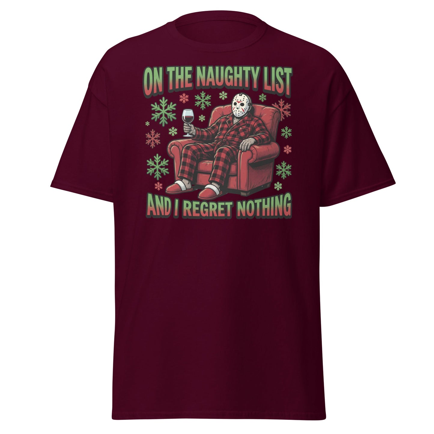 Naughty List Jason Voorhees Christmas T-Shirt - Maroon - T-Shirts Online