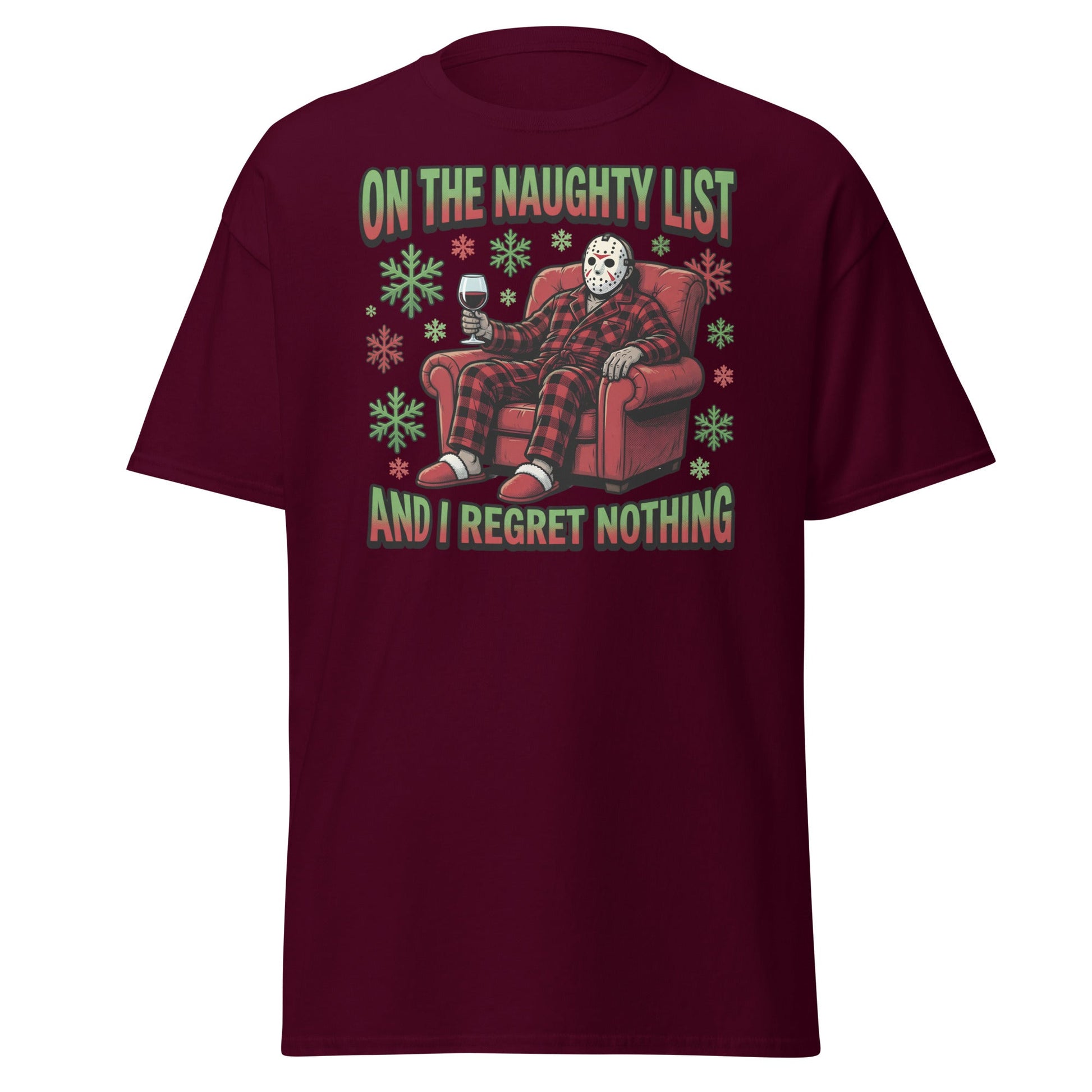 Naughty List Jason Voorhees Christmas T-Shirt - Maroon - T-Shirts Online