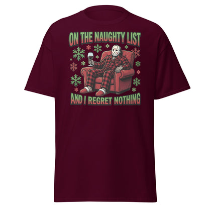 Naughty List Jason Voorhees Christmas T-Shirt - Maroon - T-Shirts Online