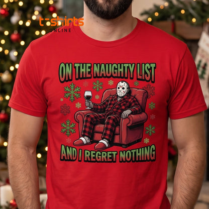 Naughty List Jason Voorhees Christmas T-Shirt - Maroon - T-Shirts Online