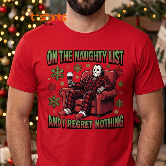 Naughty List Jason Voorhees Christmas T-Shirt - Maroon - T-Shirts Online