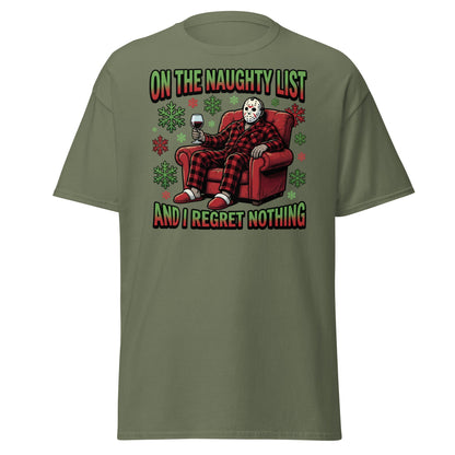 Naughty List Jason Voorhees Christmas T-Shirt - Military Green - T-Shirts Online