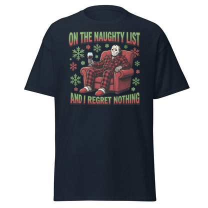 Naughty List Jason Voorhees Christmas T-Shirt - Navy - T-Shirts Online
