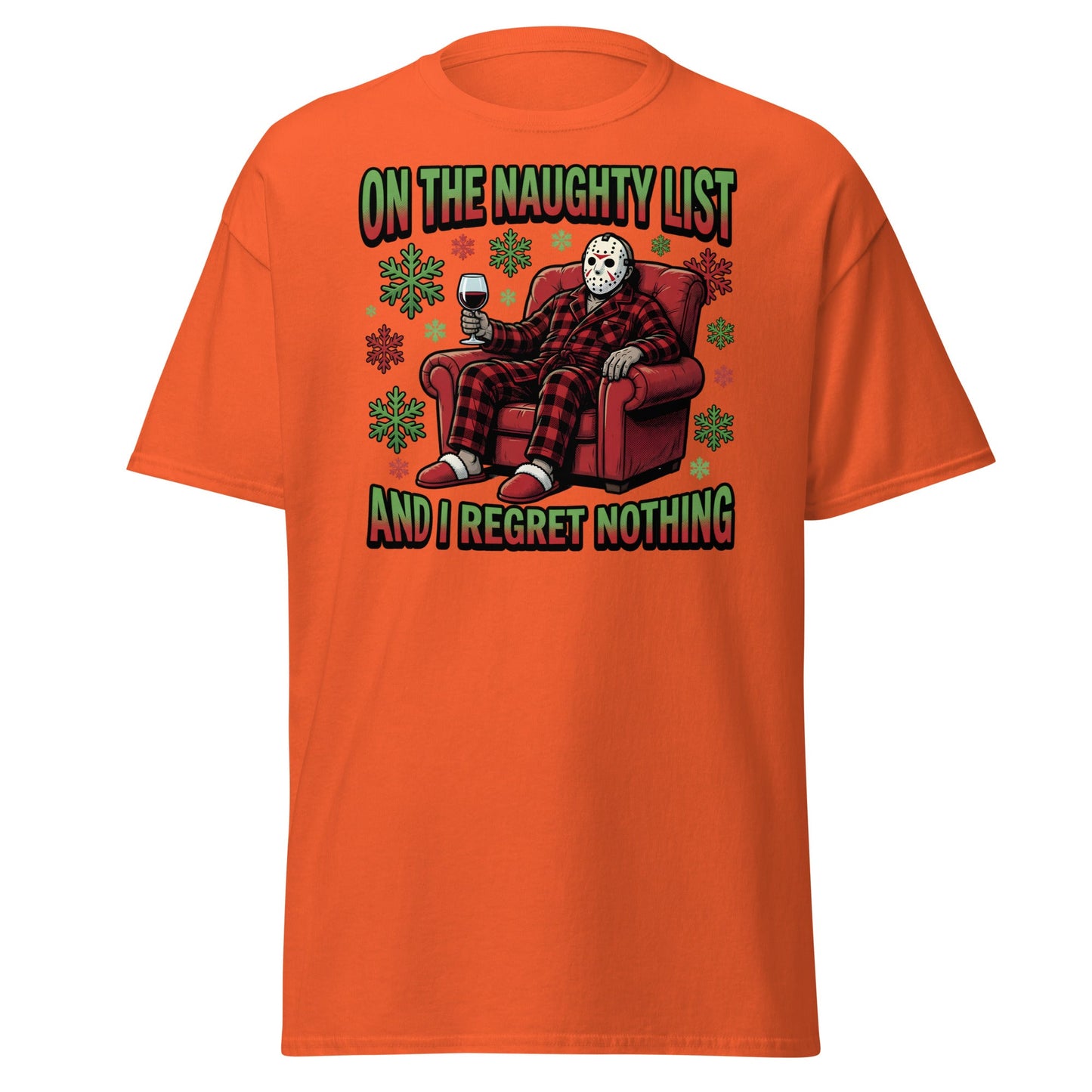 Naughty List Jason Voorhees Christmas T-Shirt - Orange - T-Shirts Online