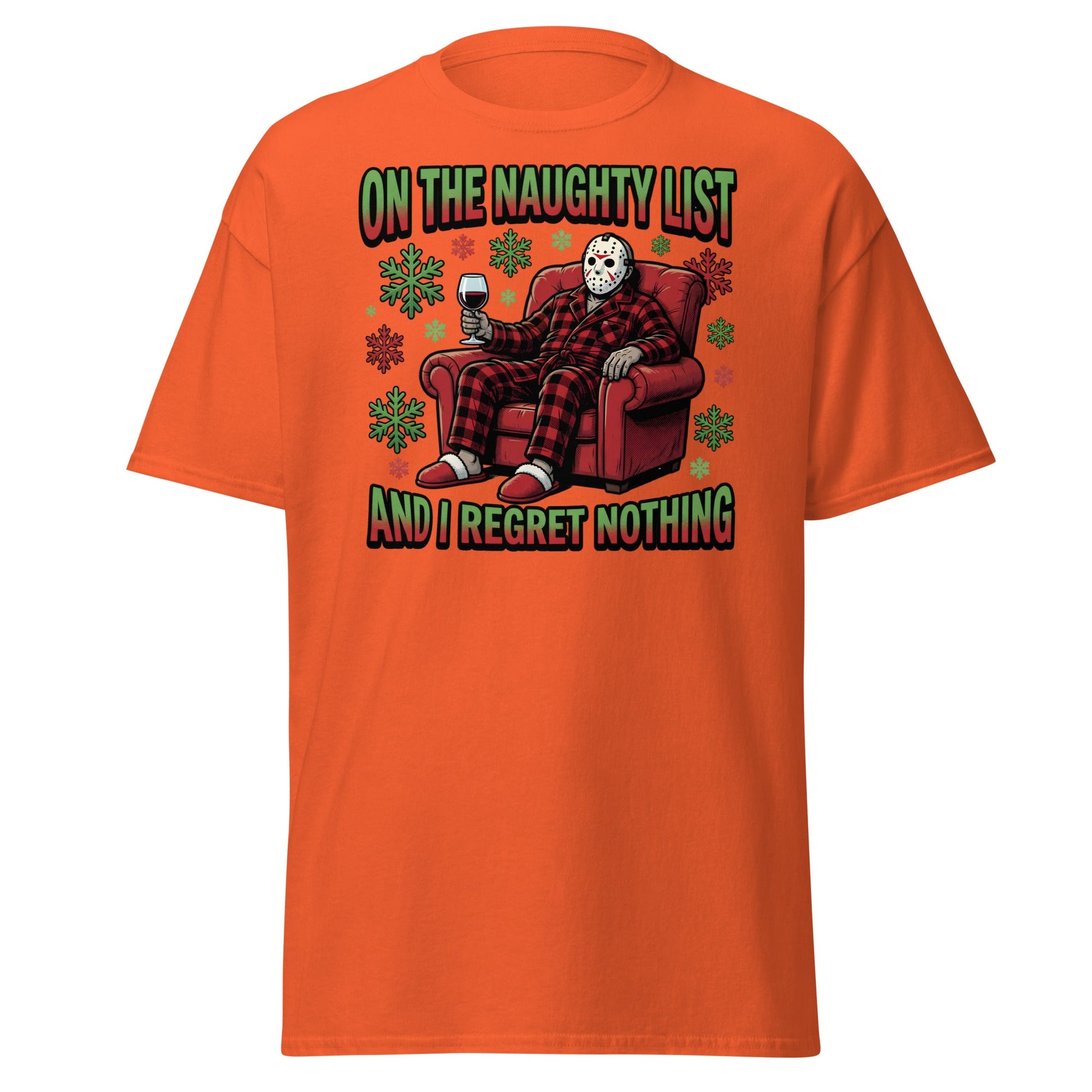 Naughty List Jason Voorhees Christmas T-Shirt - Orange - T-Shirts Online
