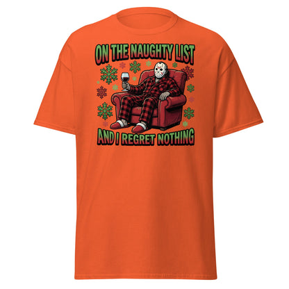Naughty List Jason Voorhees Christmas T-Shirt - Orange - T-Shirts Online