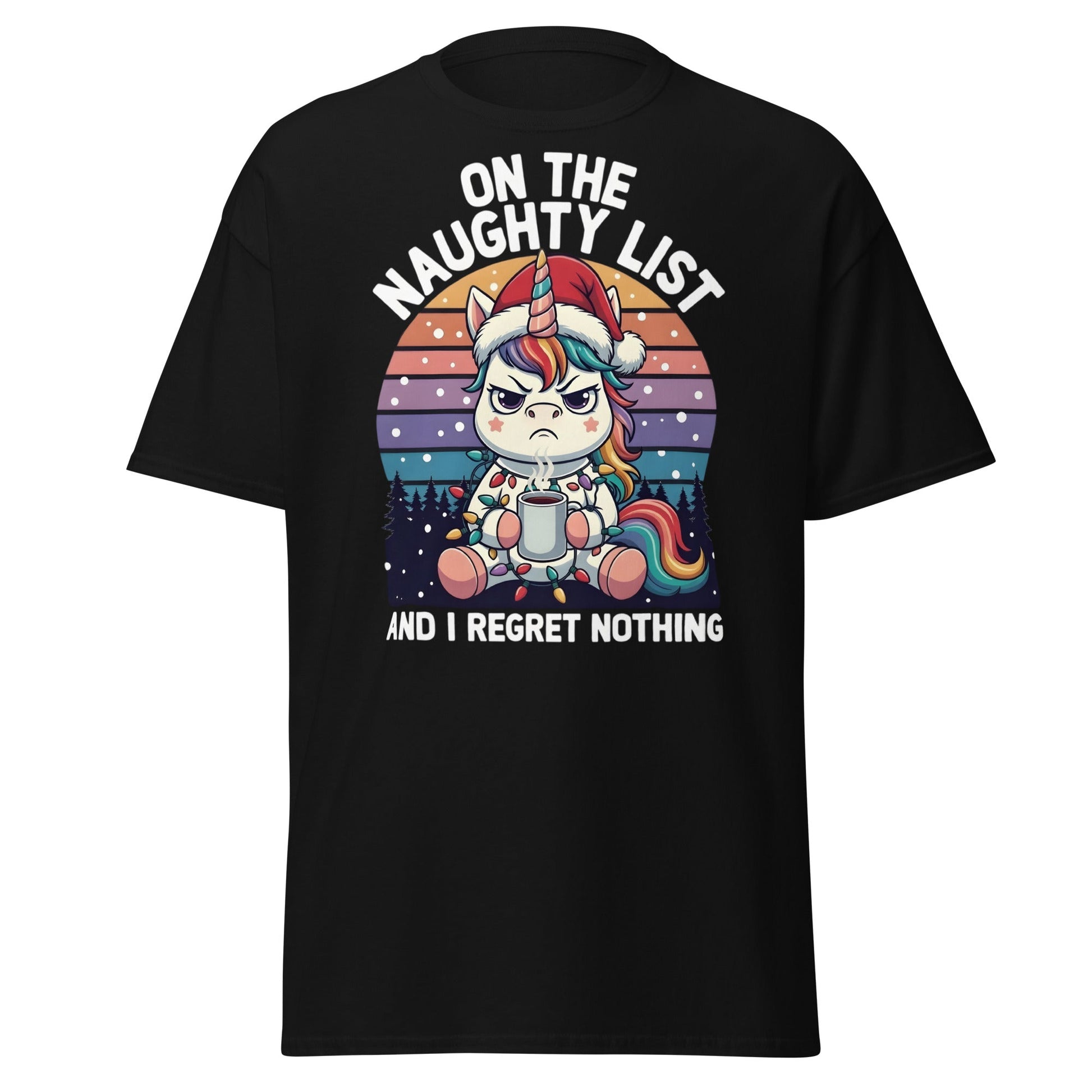 Naughty List Unicorn T-Shirt - Funny Grumpy Christmas Tee - Black - T-Shirts Online