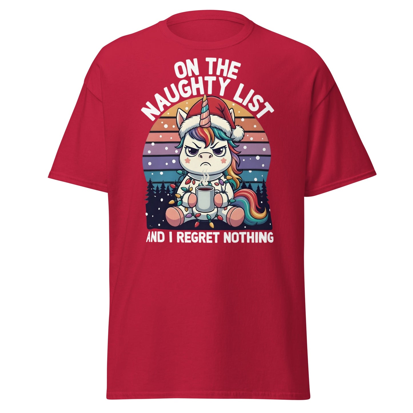 Naughty List Unicorn T-Shirt - Funny Grumpy Christmas Tee - Cardinal - T-Shirts Online