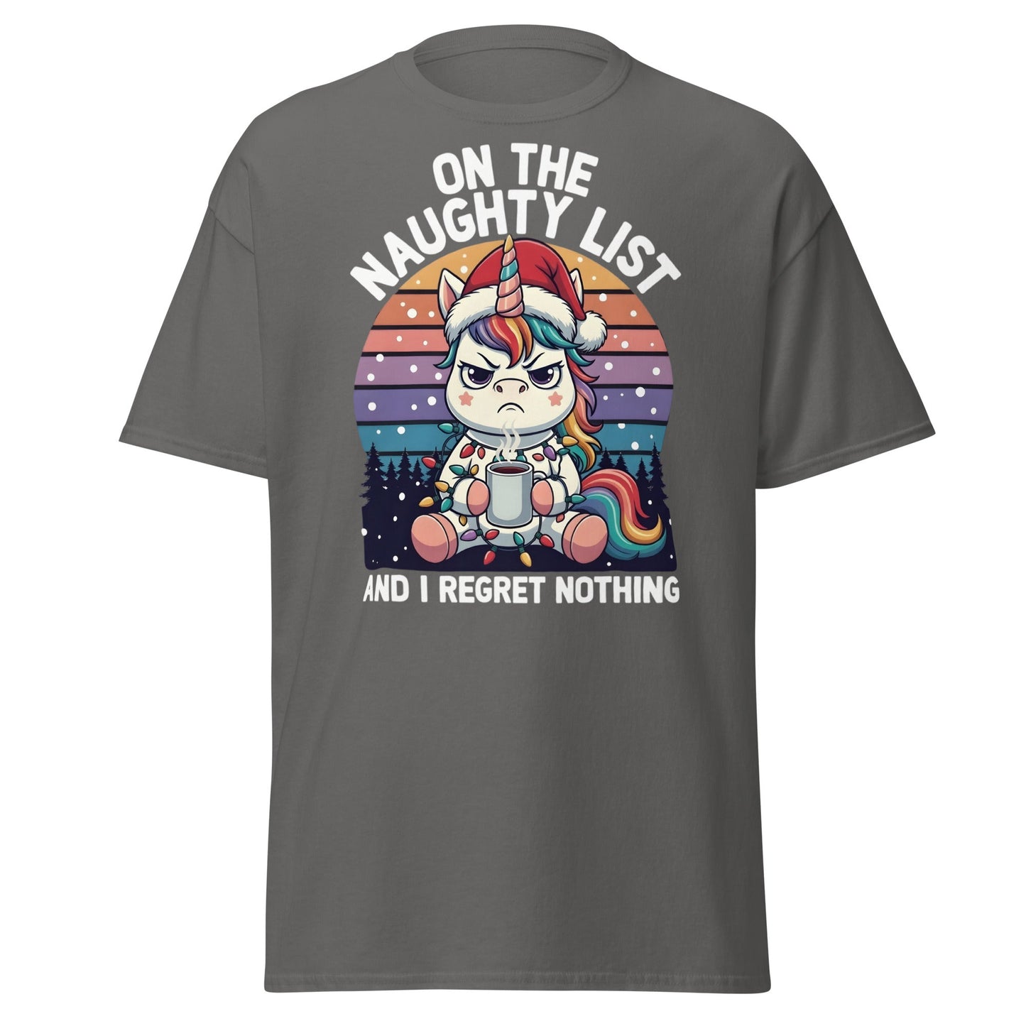 Naughty List Unicorn T-Shirt - Funny Grumpy Christmas Tee - Charcoal - T-Shirts Online