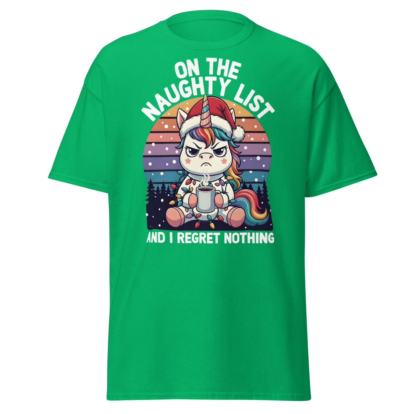 Naughty List Unicorn T-Shirt - Funny Grumpy Christmas Tee - Irish Green - T-Shirts Online
