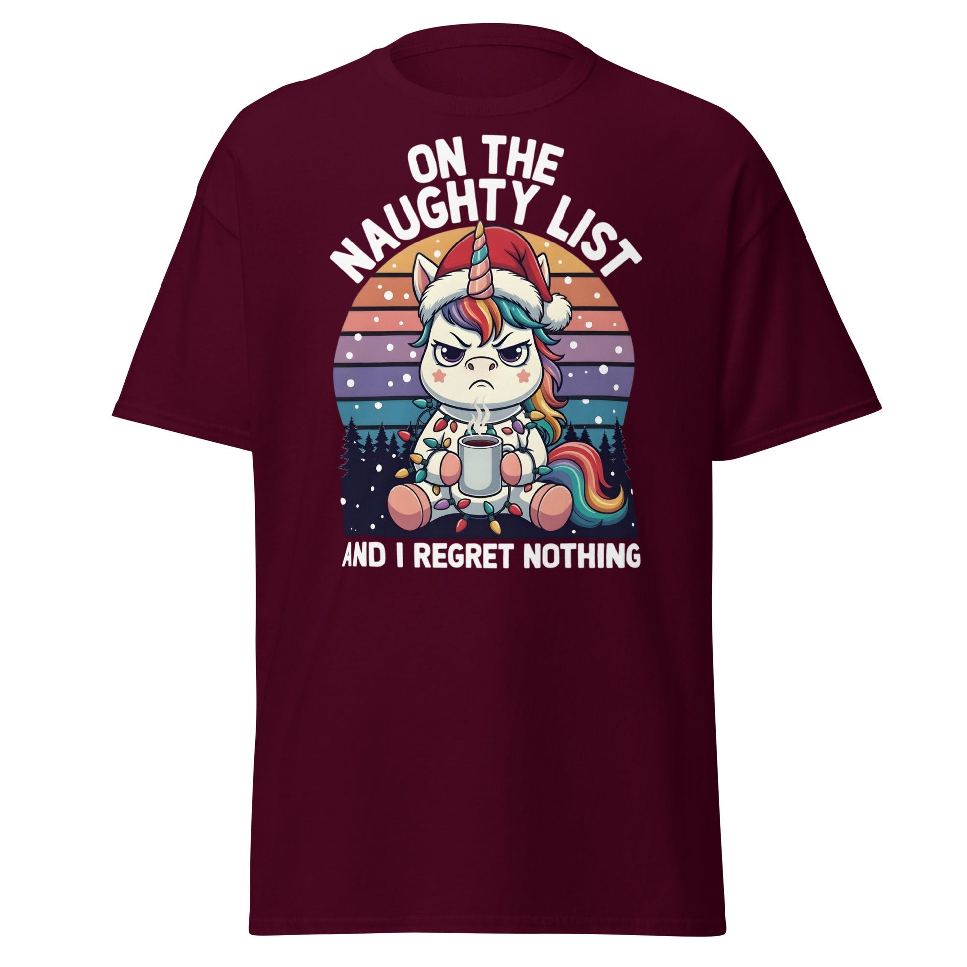 Naughty List Unicorn T-Shirt - Funny Grumpy Christmas Tee - Maroon - T-Shirts Online