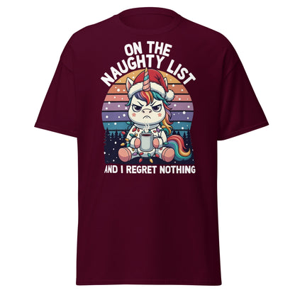 Naughty List Unicorn T-Shirt - Funny Grumpy Christmas Tee - Maroon - T-Shirts Online