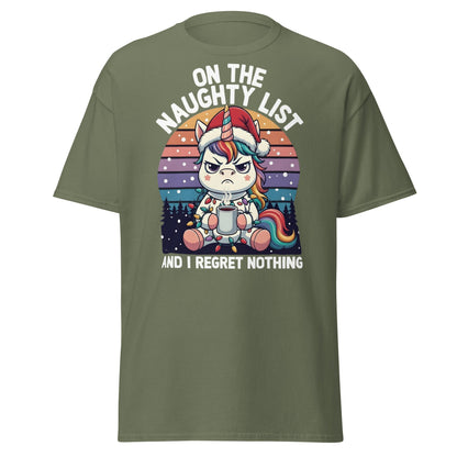 Naughty List Unicorn T-Shirt - Funny Grumpy Christmas Tee - Military Green - T-Shirts Online