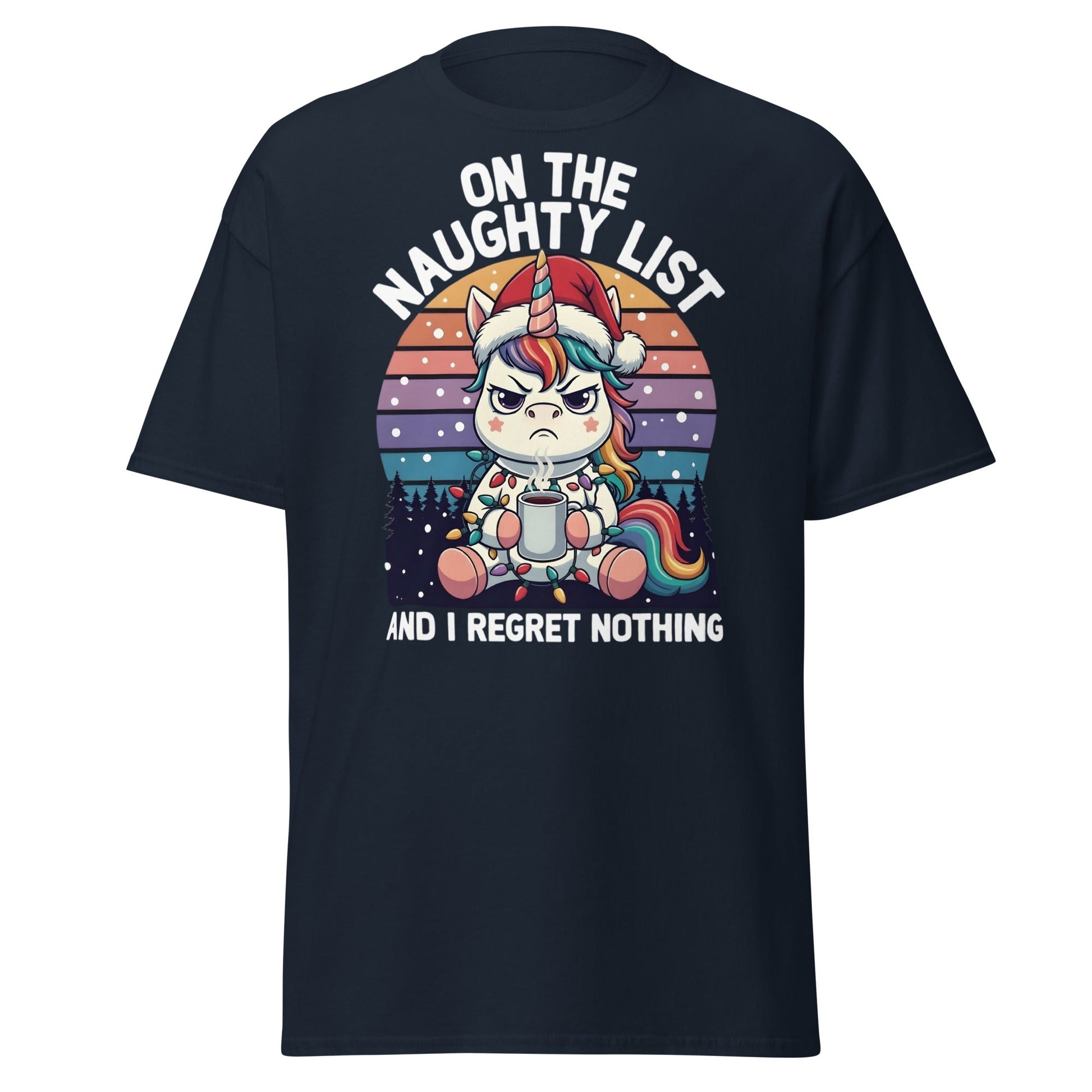 Naughty List Unicorn T-Shirt - Funny Grumpy Christmas Tee - Navy - T-Shirts Online
