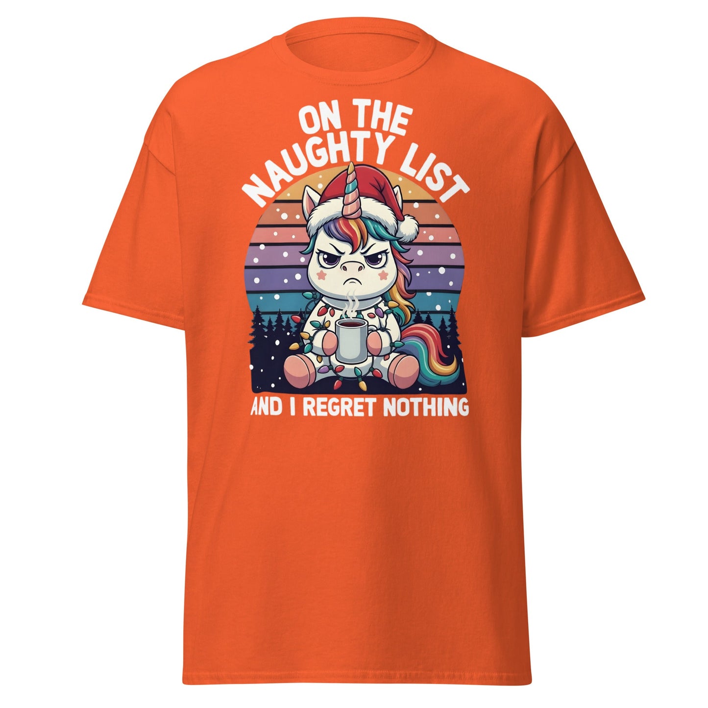 Naughty List Unicorn T-Shirt - Funny Grumpy Christmas Tee - Orange - T-Shirts Online
