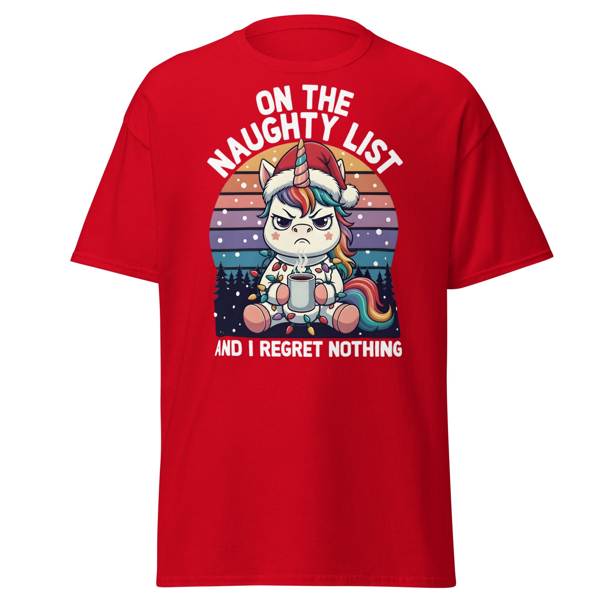 Naughty List Unicorn T-Shirt - Funny Grumpy Christmas Tee - Red - T-Shirts Online