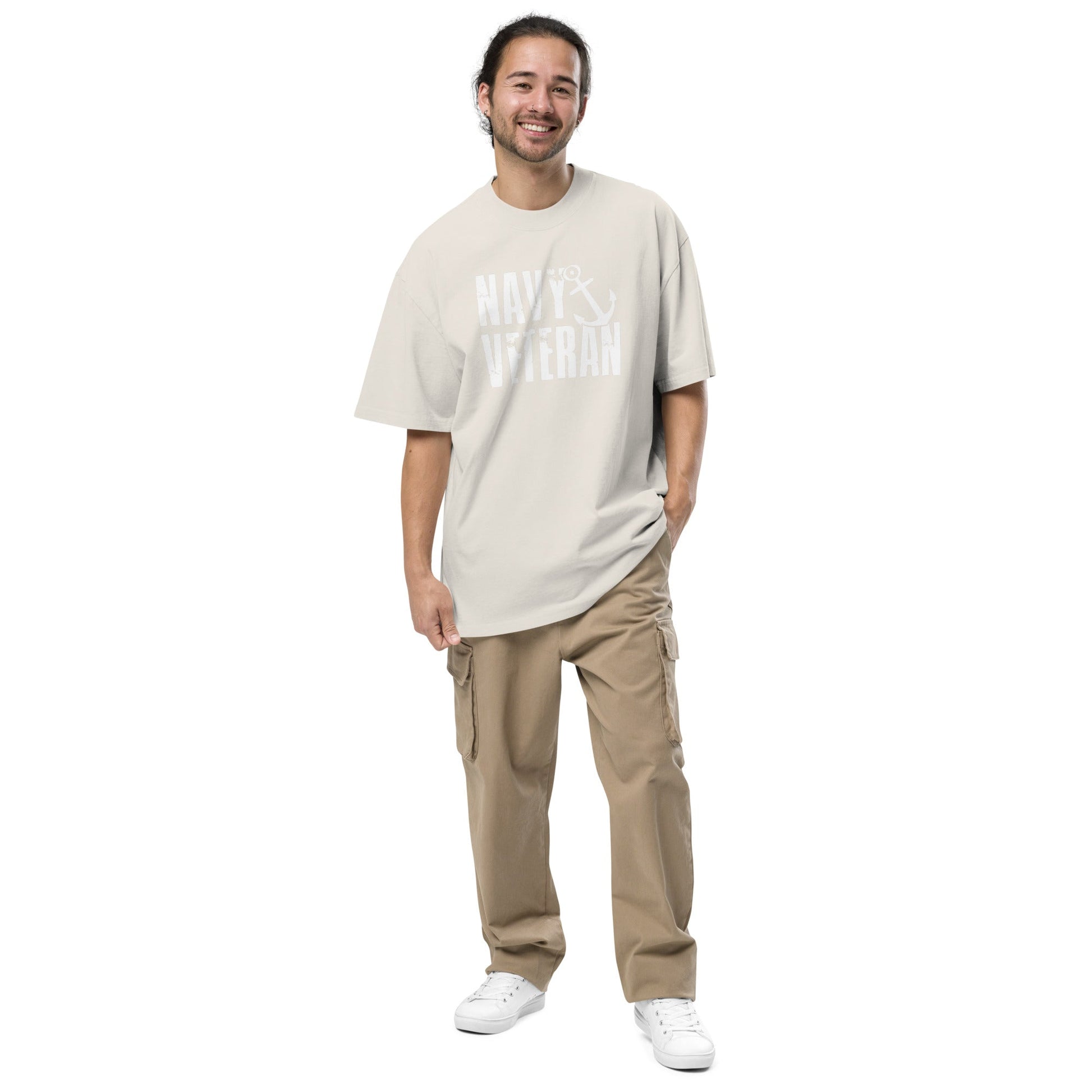 Navy Veteran T-Shirt | Oversized Faded Military Tee - Faded Black - T-Shirts Online