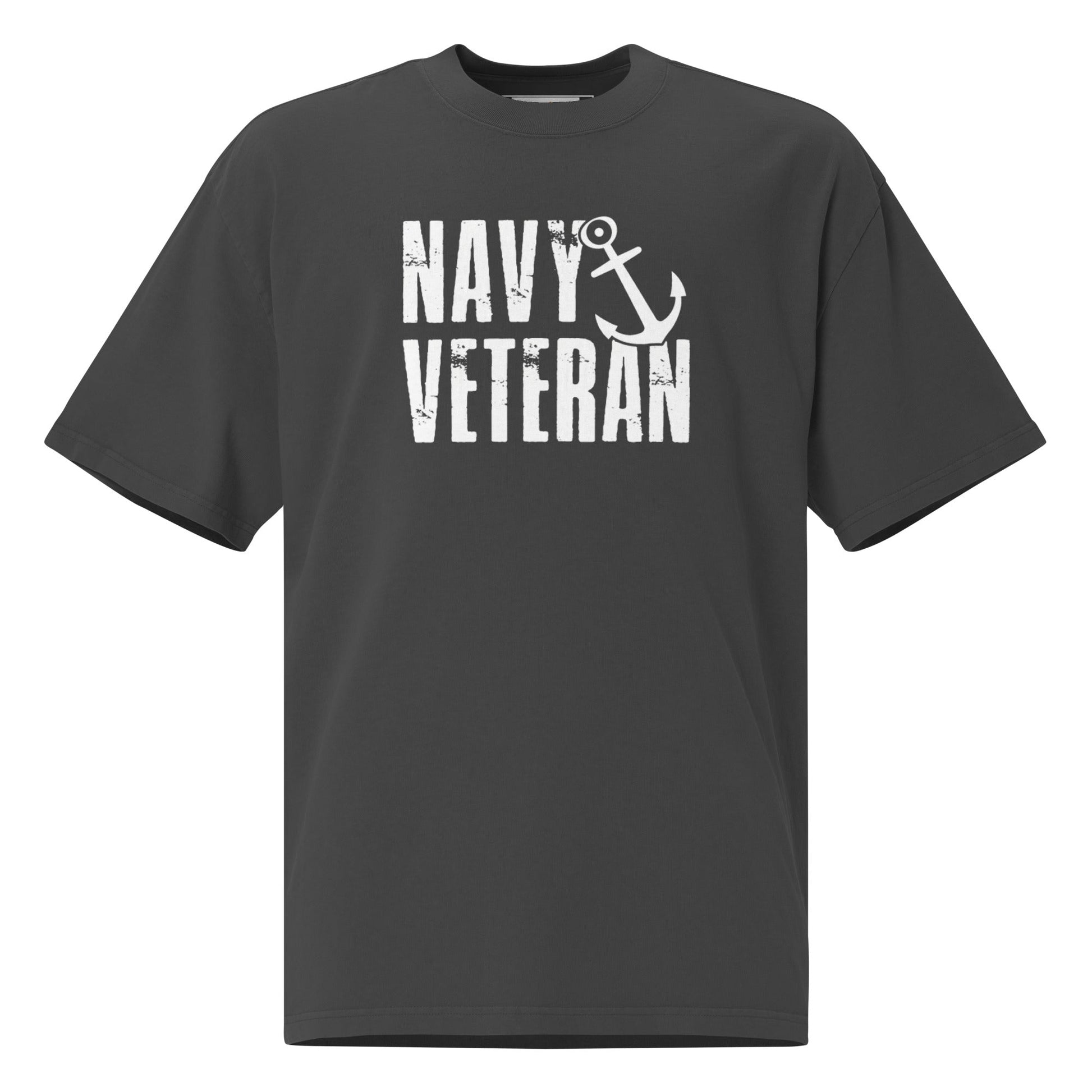 Navy Veteran T-Shirt | Oversized Faded Military Tee - Faded Black - T-Shirts Online