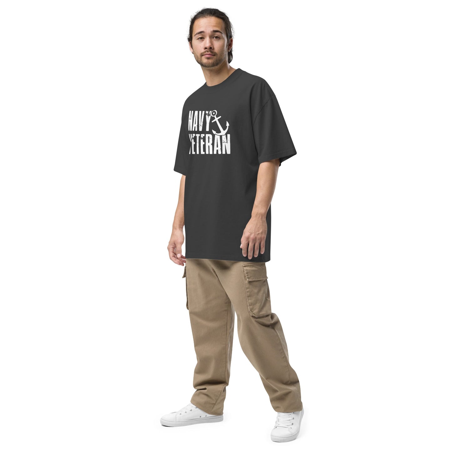 Navy Veteran T-Shirt | Oversized Faded Military Tee - Faded Black - T-Shirts Online