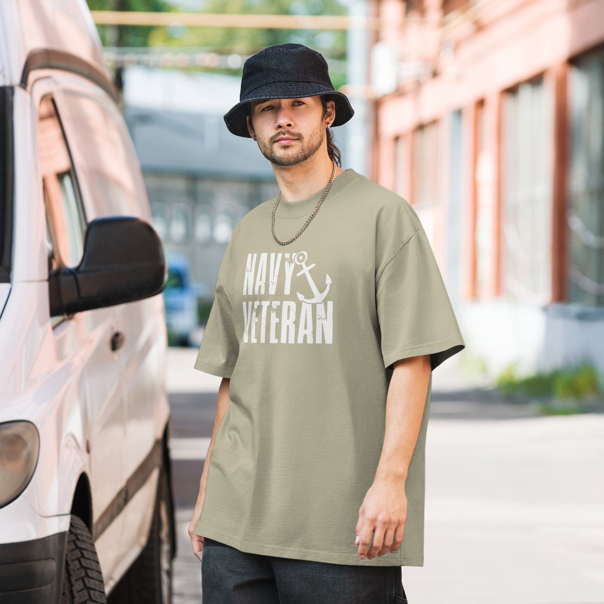 Navy Veteran T-Shirt | Oversized Faded Military Tee - Faded Black - T-Shirts Online