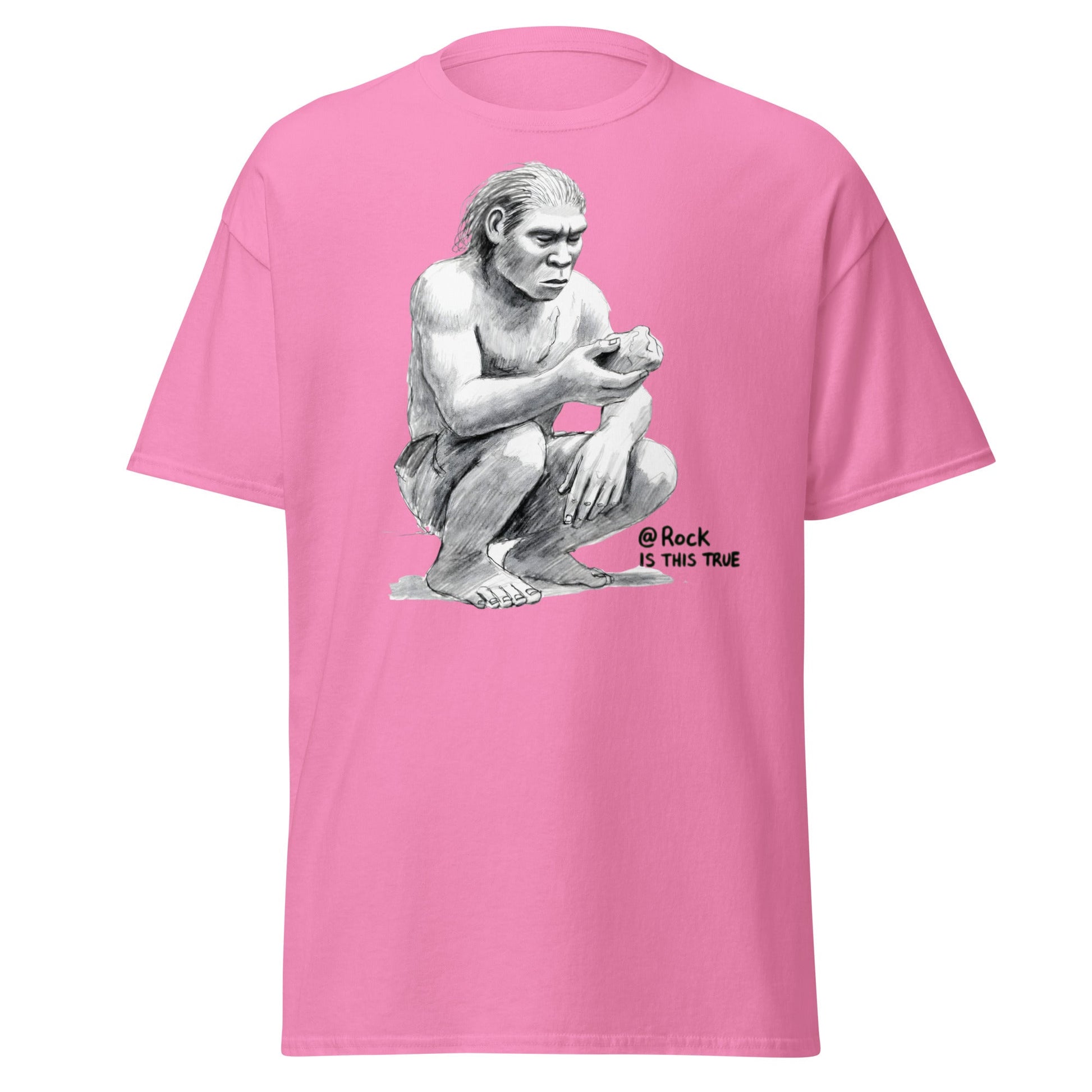 Neanderthal Asks Rock "Is This True?" Grok Parody Tee - Azalea - T-Shirts Online