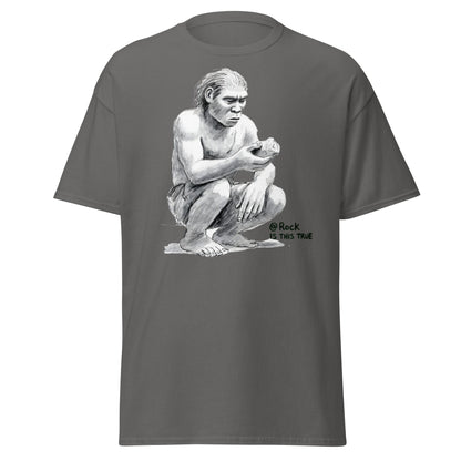 Neanderthal Asks Rock "Is This True?" Grok Parody Tee - Charcoal - T-Shirts Online