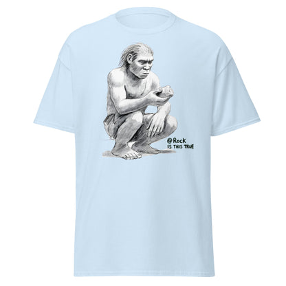Neanderthal Asks Rock "Is This True?" Grok Parody Tee - Light Blue - T-Shirts Online