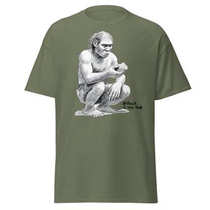 Neanderthal Asks Rock "Is This True?" Grok Parody Tee - Military Green - T-Shirts Online
