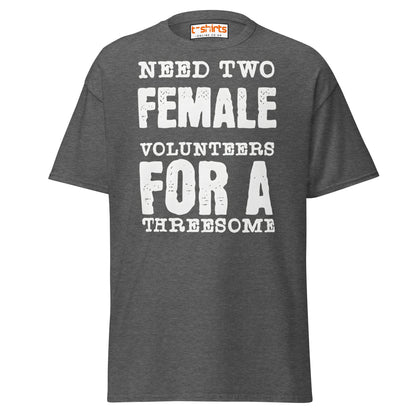 Need Two Female Volunteers T-Shirt – Funny Adult Tee - Dark Heather - T-Shirts Online